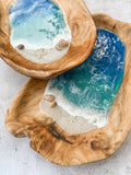 Carved Wood Resin Ocean Beach Art Bowl with Sea Shell & Starfish, 12x8