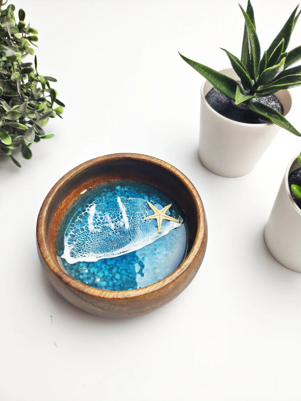 Acacia Wood Ocean Resin Bowl | Coastal Beach House Decor, Bestie Gift