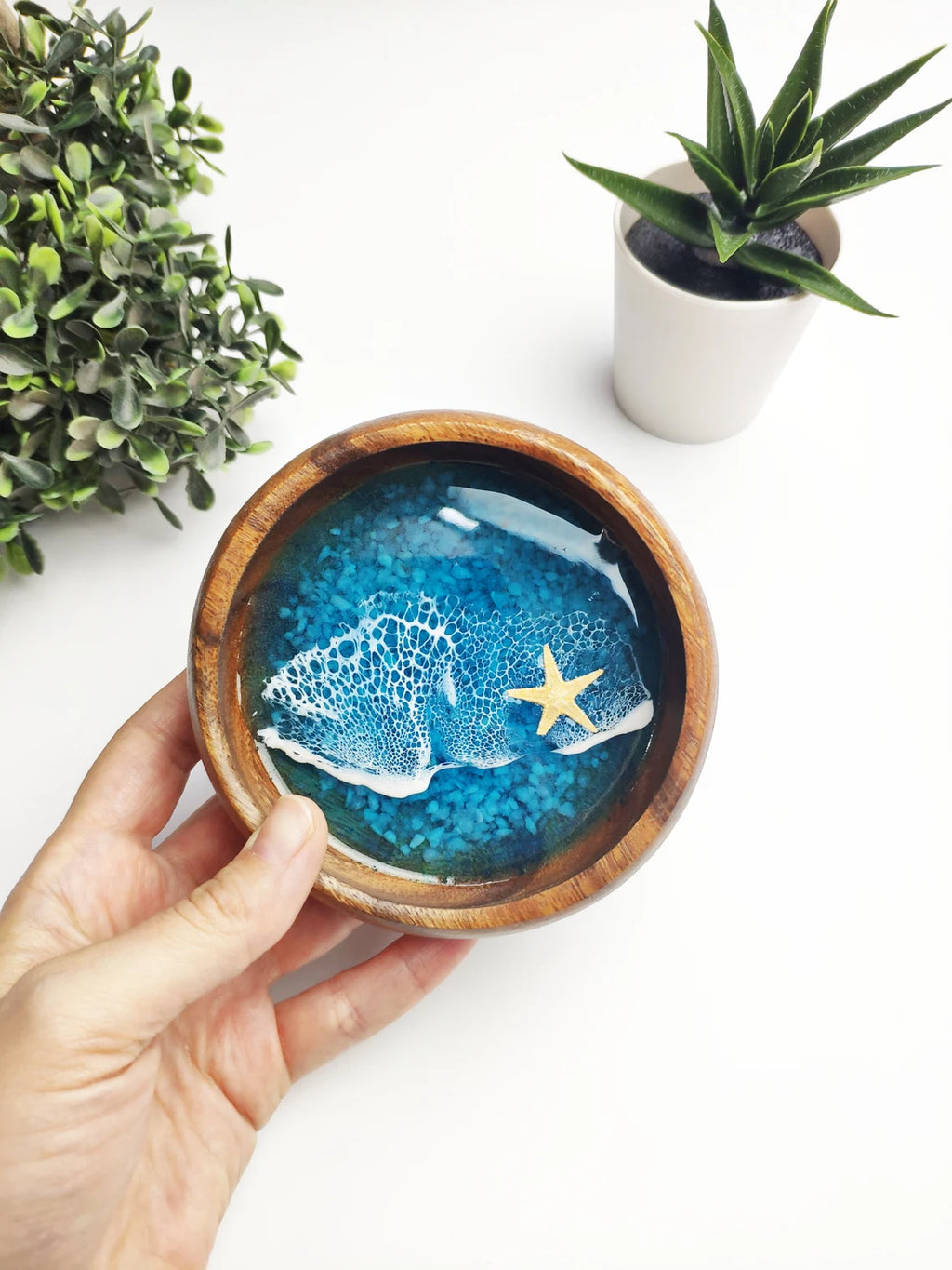 Acacia Wood Ocean Resin Bowl | Coastal Beach House Decor, Bestie Gift