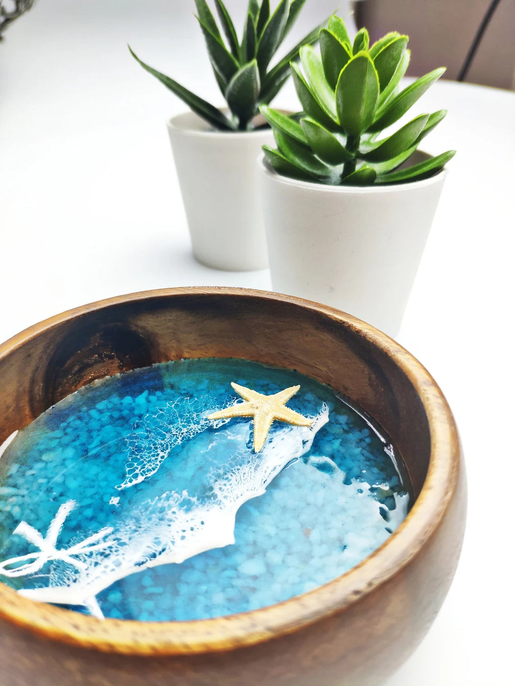 Acacia Wood Ocean Resin Bowl | Coastal Beach House Decor, Bestie Gift