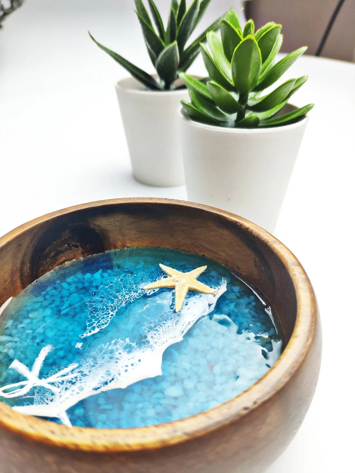 Acacia Wood Ocean Resin Bowl | Coastal Beach House Decor, Bestie Gift