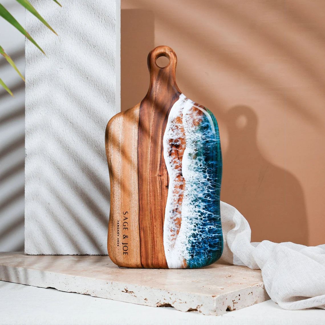 Personalized Engraved Ocean Resin Cheese Board | Unique Engagement & Wedding Gift for Couples