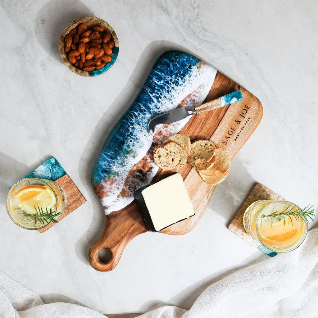 Personalized Engraved Ocean Resin Cheese Board | Unique Engagement & Wedding Gift for Couples