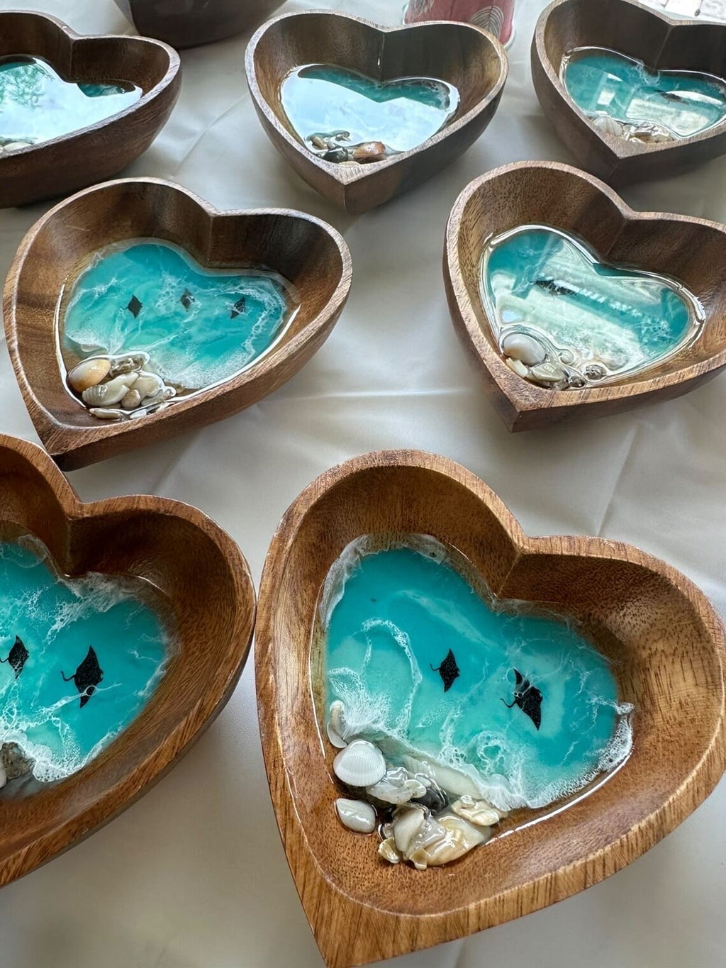 WHOLESALE Handmade Wooden Heart Bowls | 6x6"x2" Heart Candle Vessel Bowls, Valentines Gifts