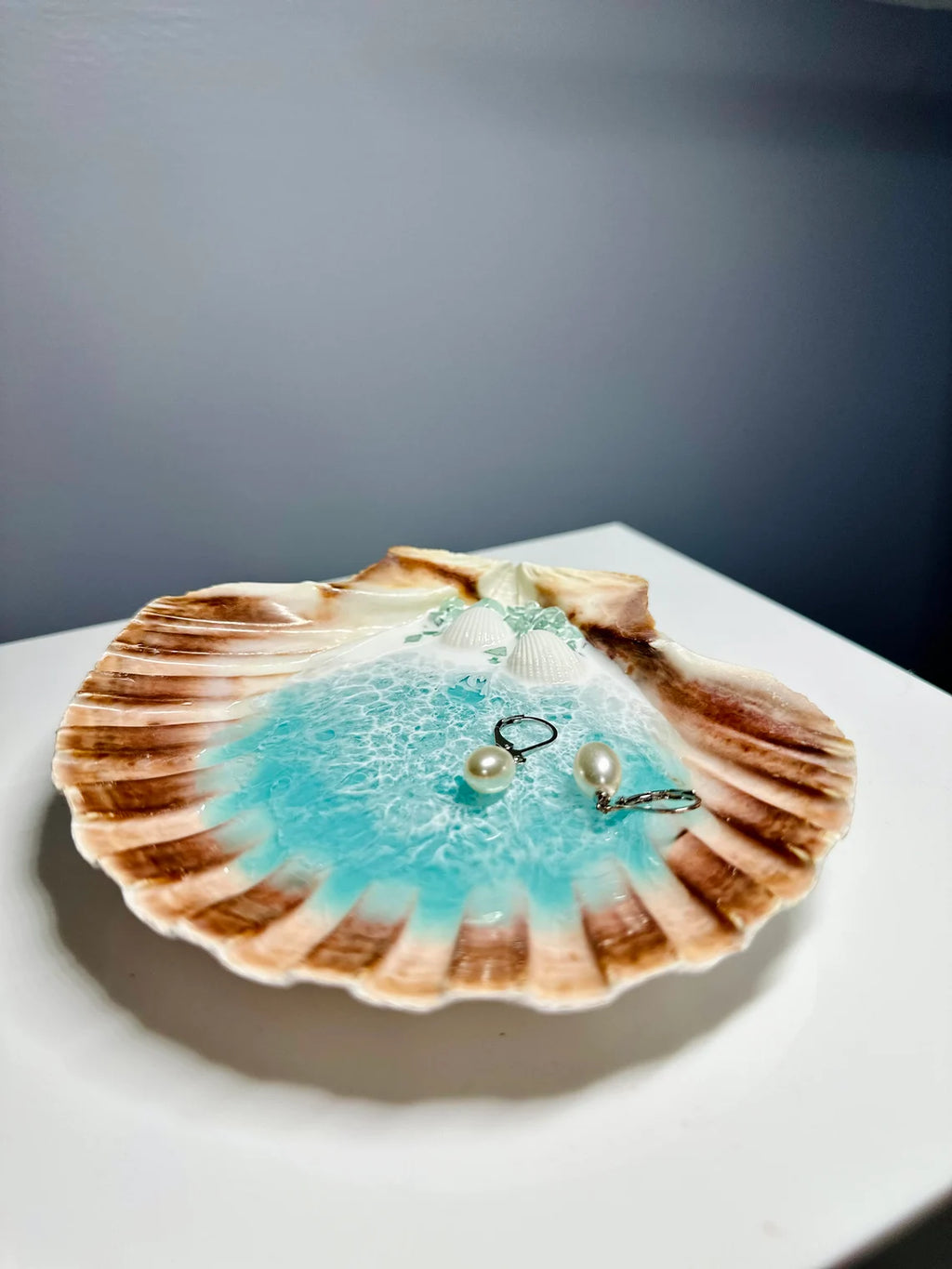 Handmade Ocean Shell Resin Ring Dish | Beach Home Decor, 5.5x6"