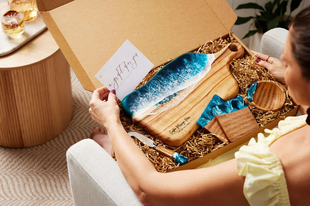 Personalized Engraved Ocean Resin Cheese Board | Unique Engagement & Wedding Gift for Couples
