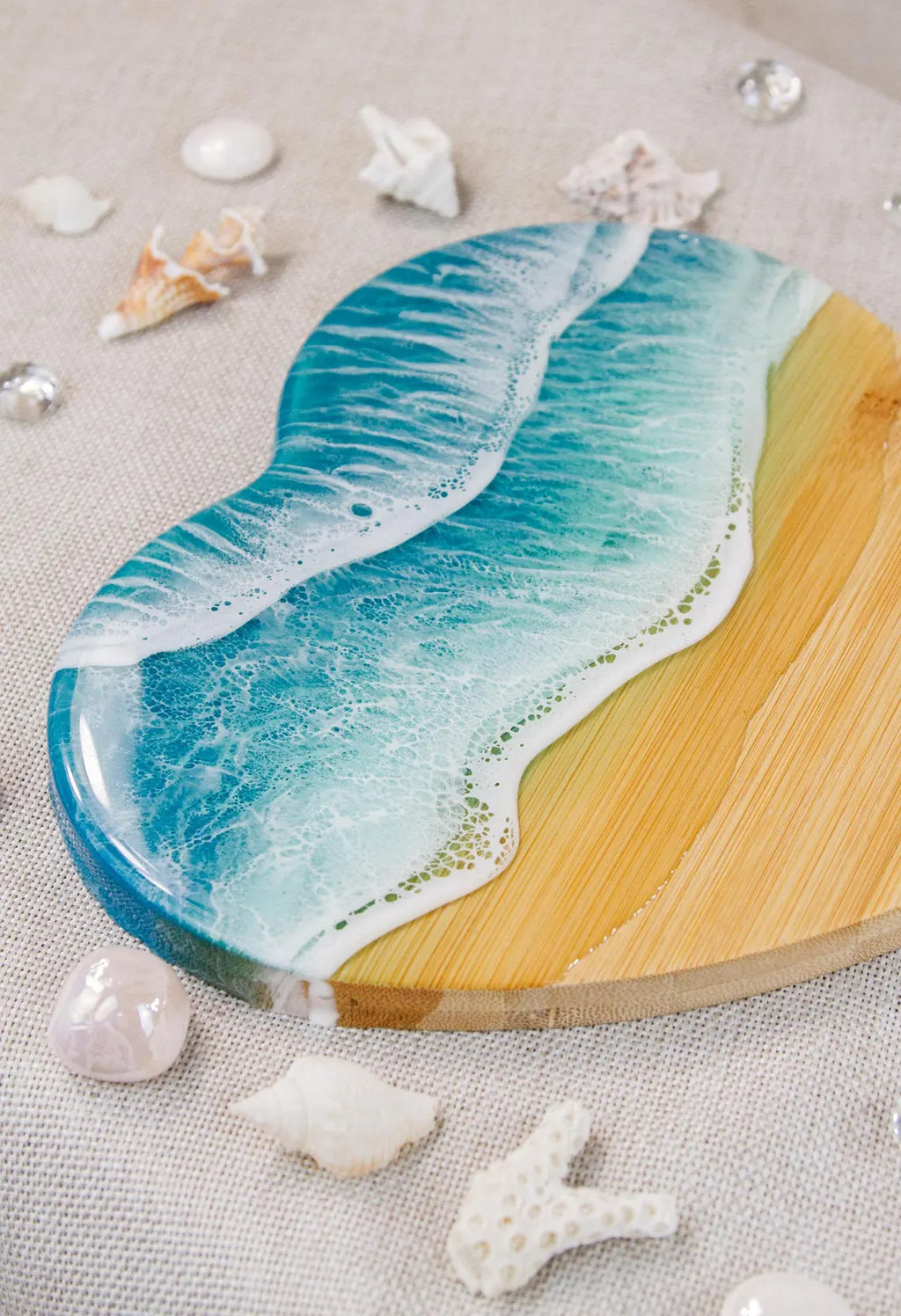Ocean Epoxy Resin Waves Cheese Board | Beach Resin Art Serving Tray, Coastal Home Decor