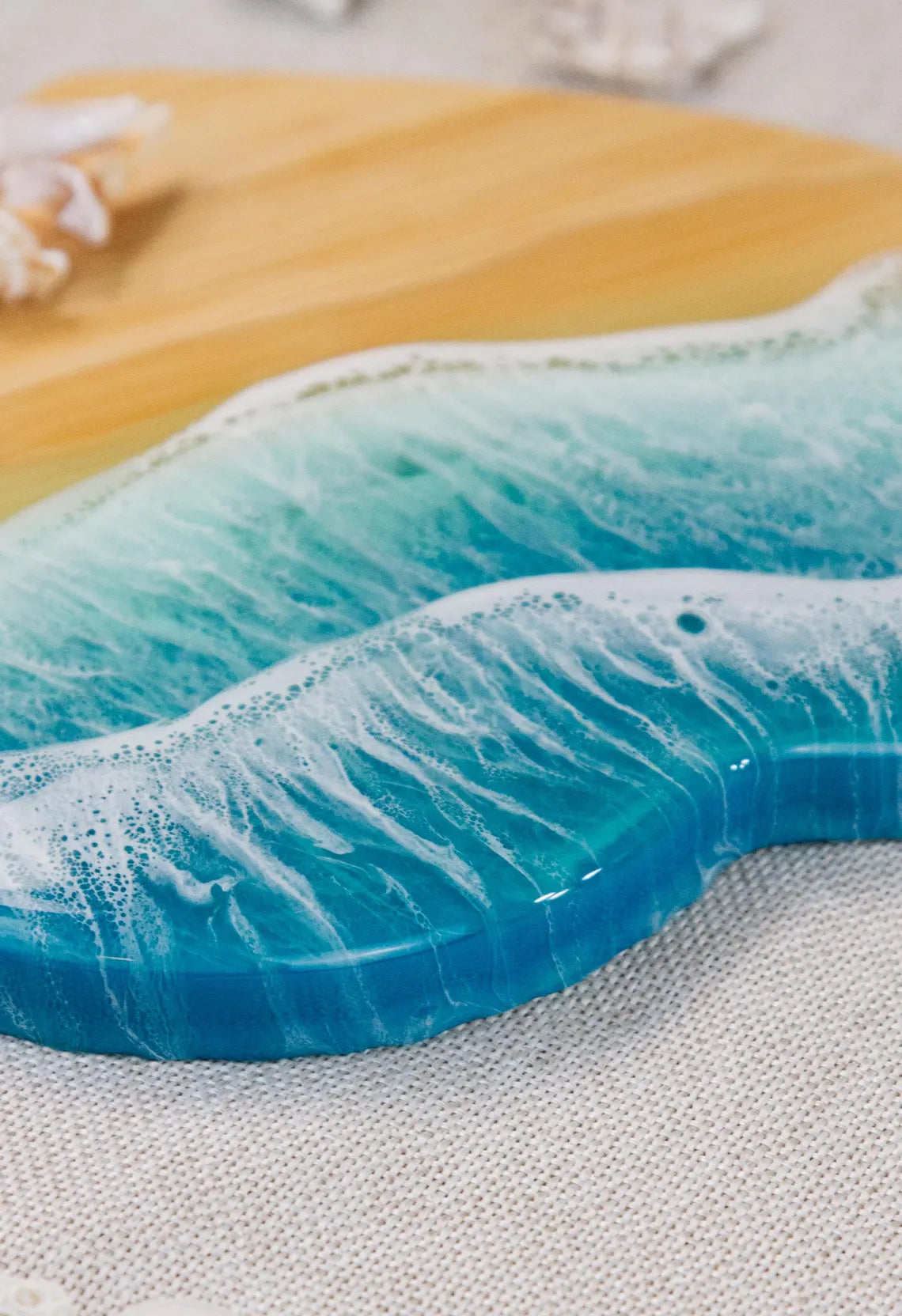 Ocean Epoxy Resin Waves Cheese Board | Beach Resin Art Serving Tray, Coastal Home Decor