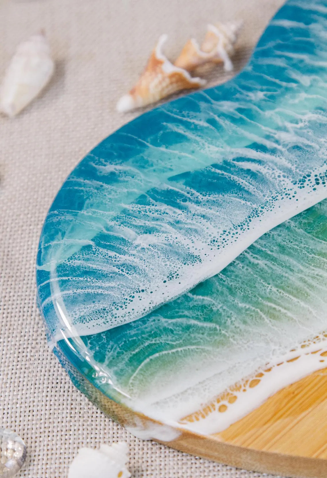 Ocean Epoxy Resin Waves Cheese Board | Beach Resin Art Serving Tray, Coastal Home Decor
