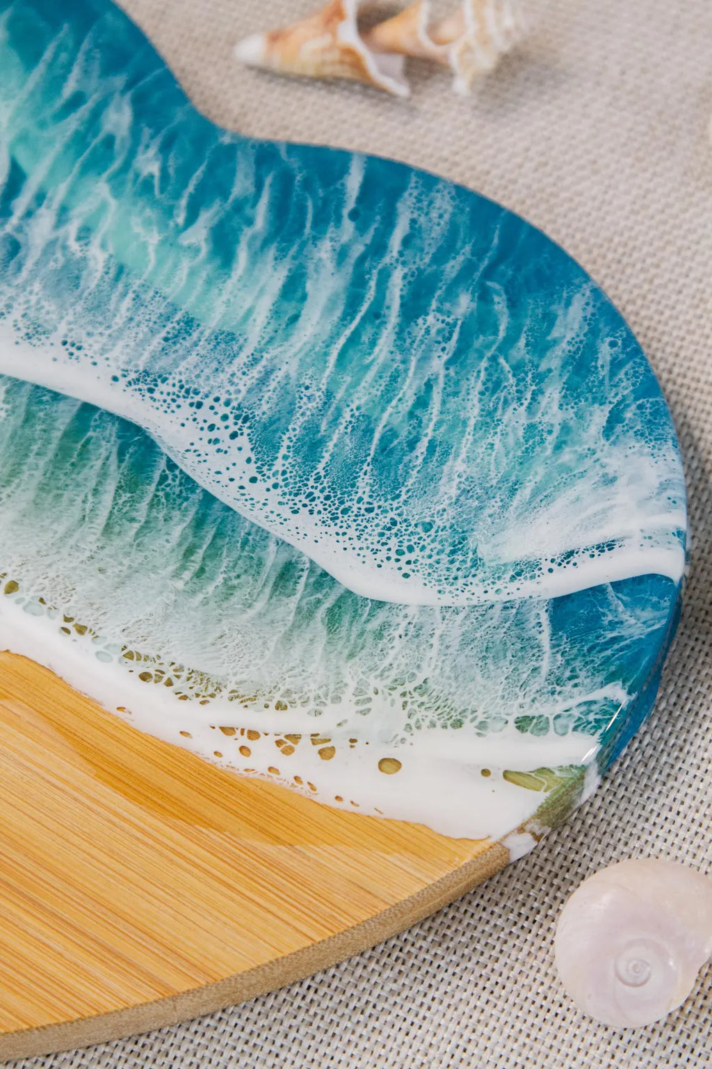 Ocean Epoxy Resin Waves Cheese Board | Beach Resin Art Serving Tray, Coastal Home Decor