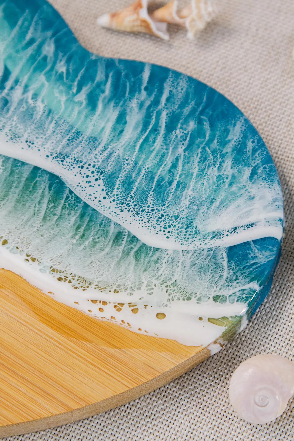 Ocean Epoxy Resin Waves Cheese Board | Beach Resin Art Serving Tray, Coastal Home Decor